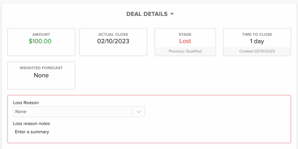 Deal lost on Pipeline CRM