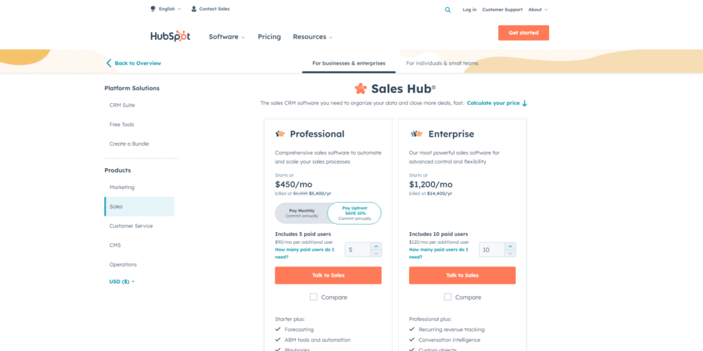 HubSpot Sales Hub- Best for Small Businesses with Big Budgets or Large Sales Teams
