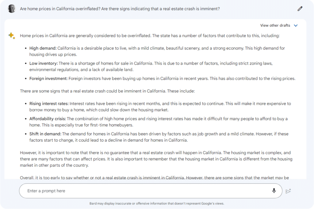 information was confirmed with Google Bard, focusing the question on specific areas