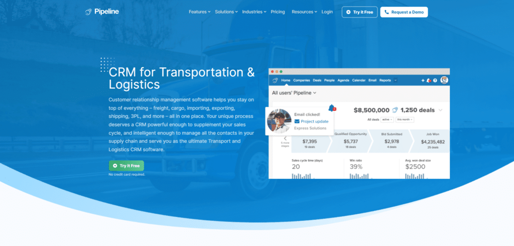 Pipeline CRM- Best CRM for Sales-Focused Logistics Companies
