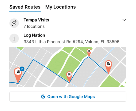 Saved customer visit routes with Google Maps integration in Pipeline CRM